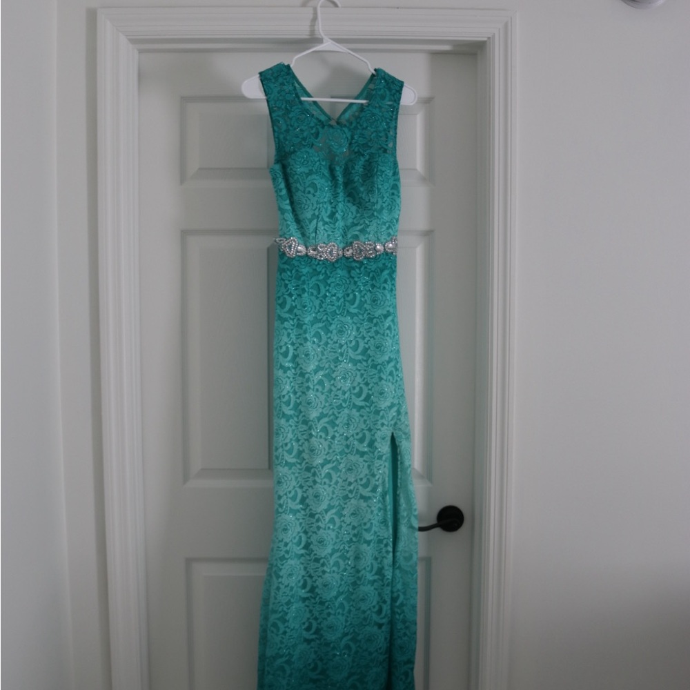 City Triangles Turquoise Lace Maxi Dress